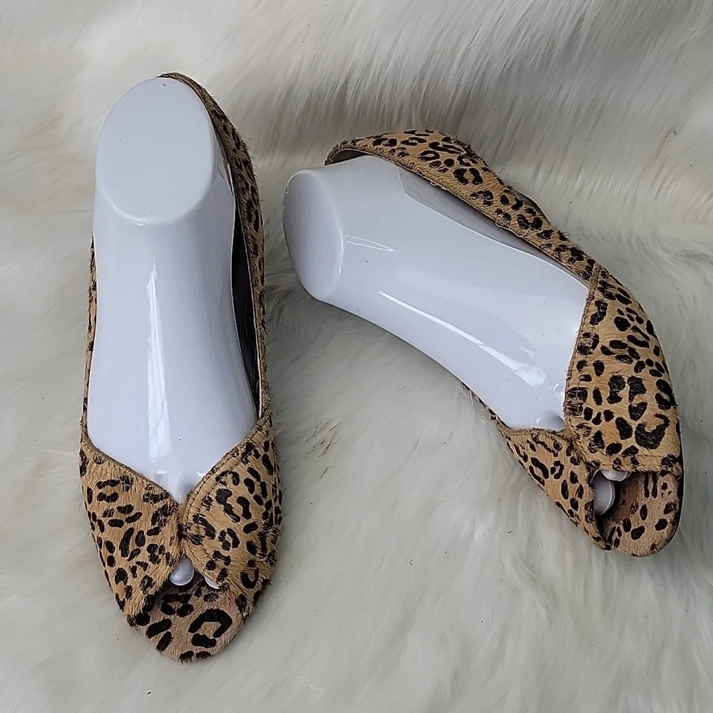 STEVEN STEVE MADDEN Bamba1 Leopard Animal Print Calf Hair Peep Toe Wedge Heels 8